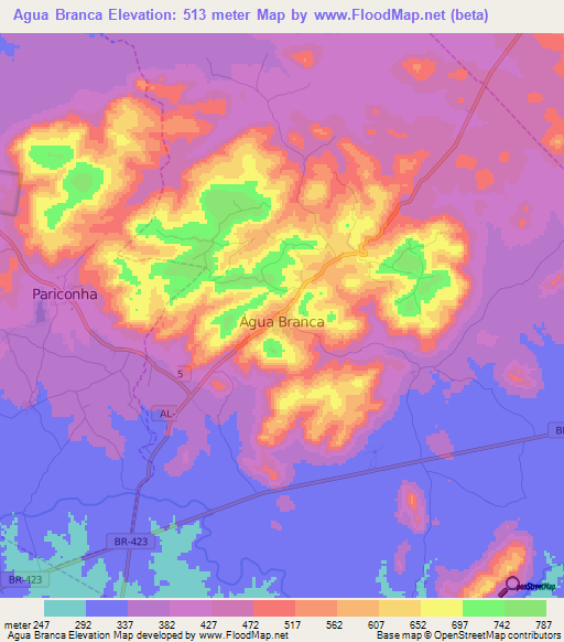 Agua Branca,Brazil Elevation Map