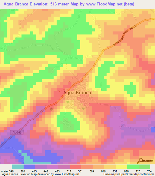 Agua Branca,Brazil Elevation Map