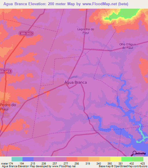 Agua Branca,Brazil Elevation Map