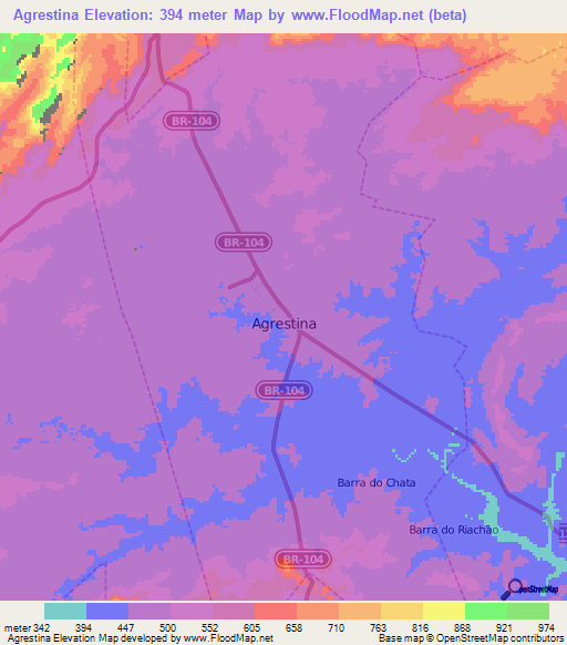 Agrestina,Brazil Elevation Map