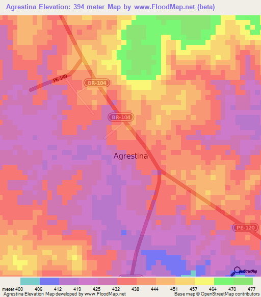 Agrestina,Brazil Elevation Map