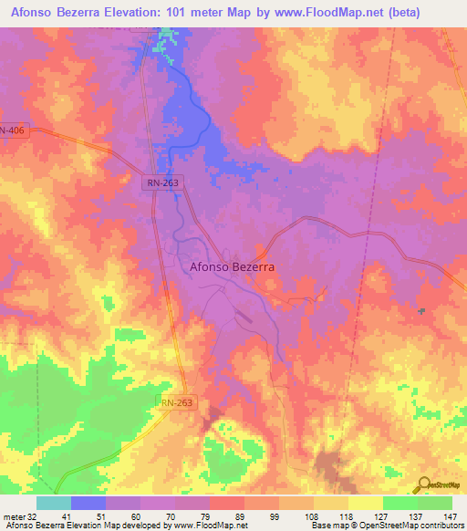 Afonso Bezerra,Brazil Elevation Map