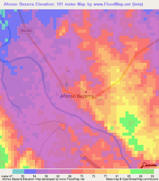 Afonso Bezerra,Brazil Elevation Map