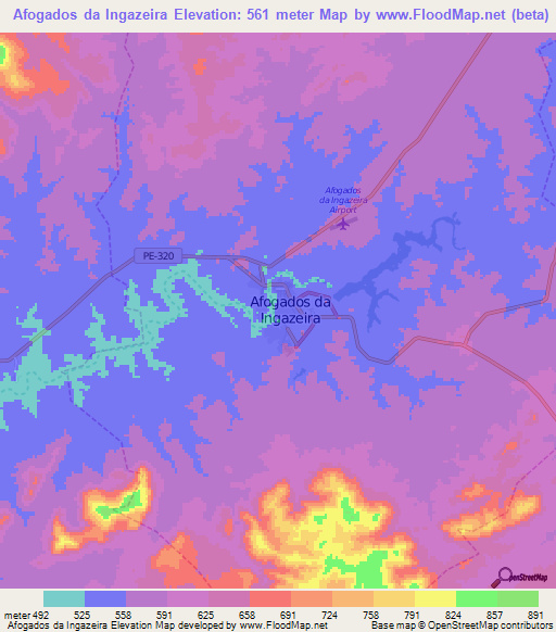Afogados da Ingazeira,Brazil Elevation Map