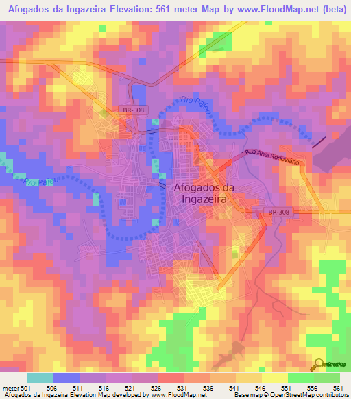 Afogados da Ingazeira,Brazil Elevation Map