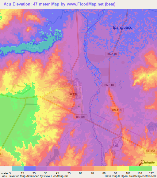 Acu,Brazil Elevation Map