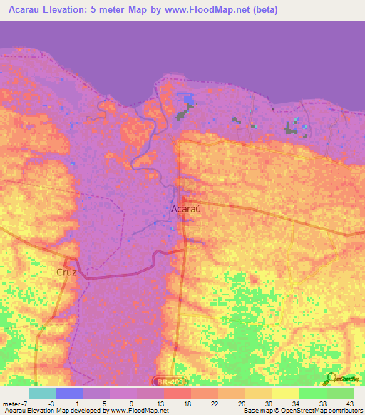 Acarau,Brazil Elevation Map