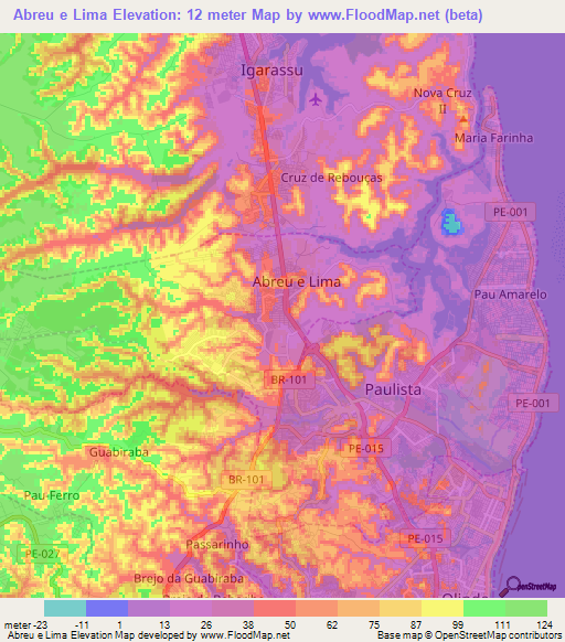 Abreu e Lima,Brazil Elevation Map