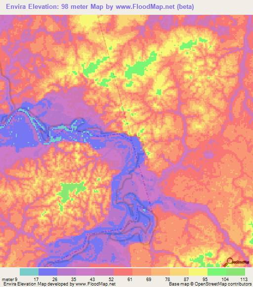 Envira,Brazil Elevation Map