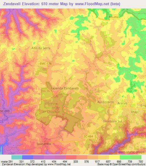 Zandavali,Brazil Elevation Map