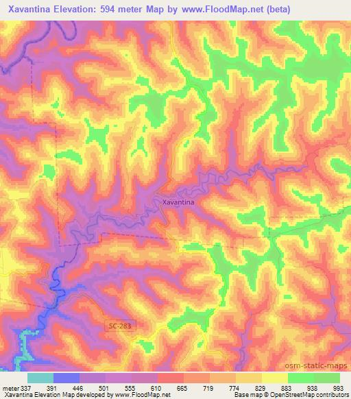 Xavantina,Brazil Elevation Map