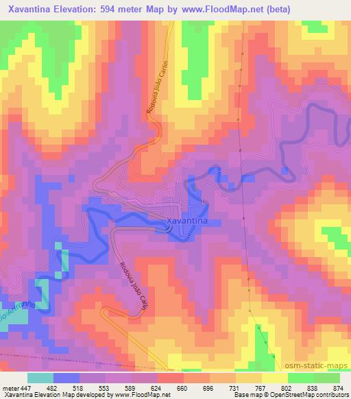 Xavantina,Brazil Elevation Map