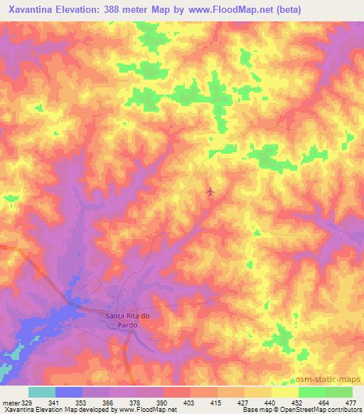 Xavantina,Brazil Elevation Map