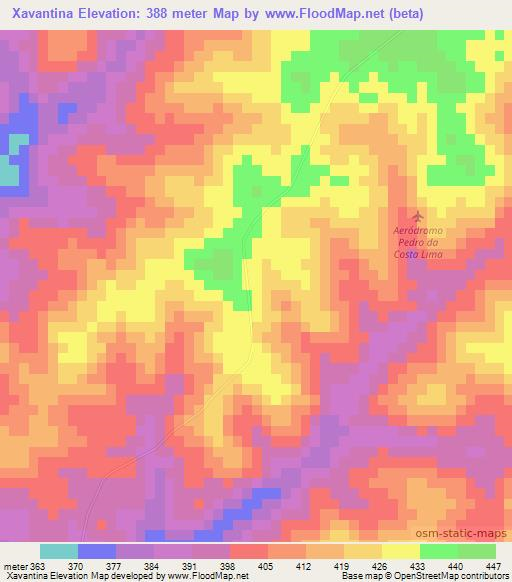 Xavantina,Brazil Elevation Map