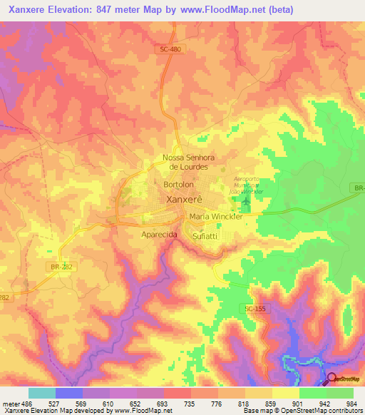 Xanxere,Brazil Elevation Map