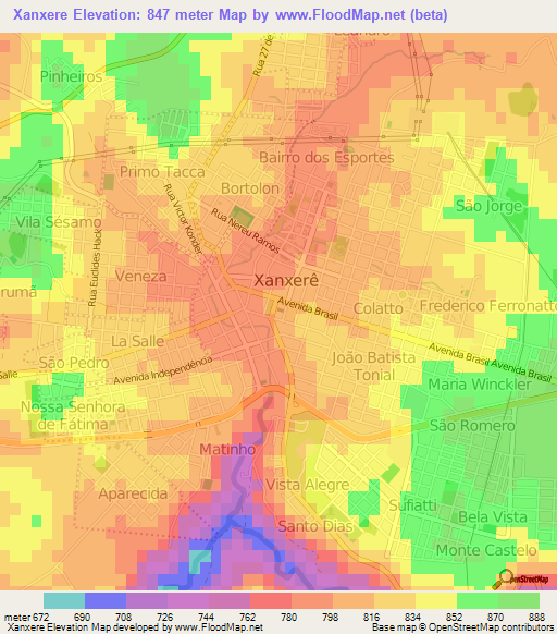 Xanxere,Brazil Elevation Map