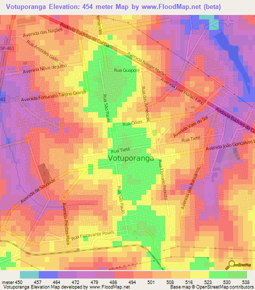 Votuporanga,Brazil Elevation Map