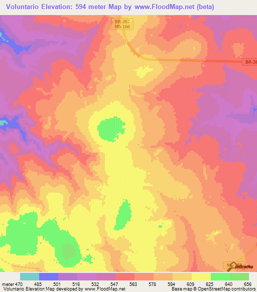 Voluntario,Brazil Elevation Map