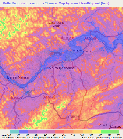 Volta Redonda,Brazil Elevation Map