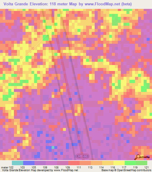 Volta Grande,Brazil Elevation Map