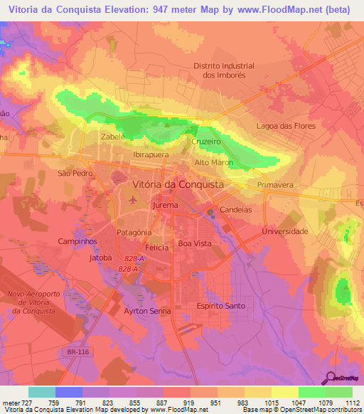 Vitoria da Conquista,Brazil Elevation Map