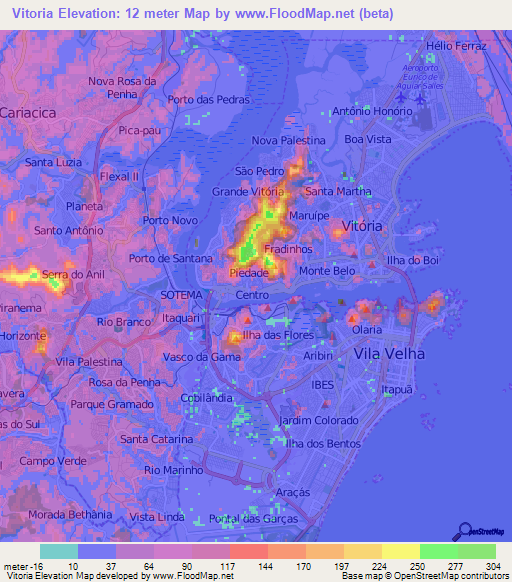 Vitoria,Brazil Elevation Map