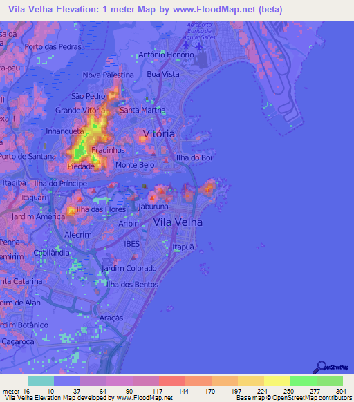 Vila Velha,Brazil Elevation Map