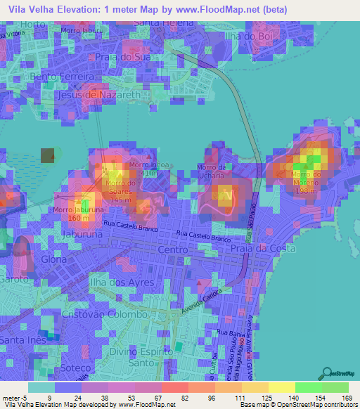 Vila Velha,Brazil Elevation Map