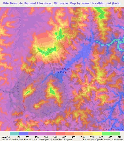 Vila Nova de Bananal,Brazil Elevation Map