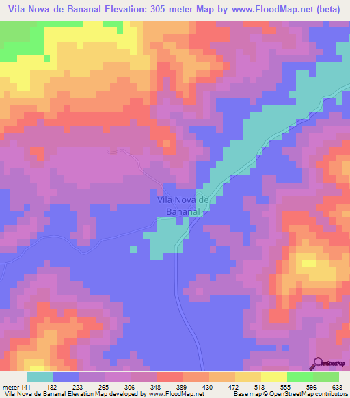 Vila Nova de Bananal,Brazil Elevation Map