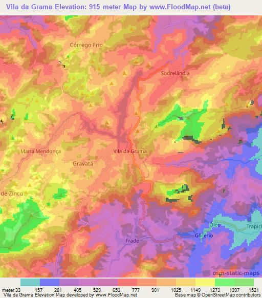 Vila da Grama,Brazil Elevation Map