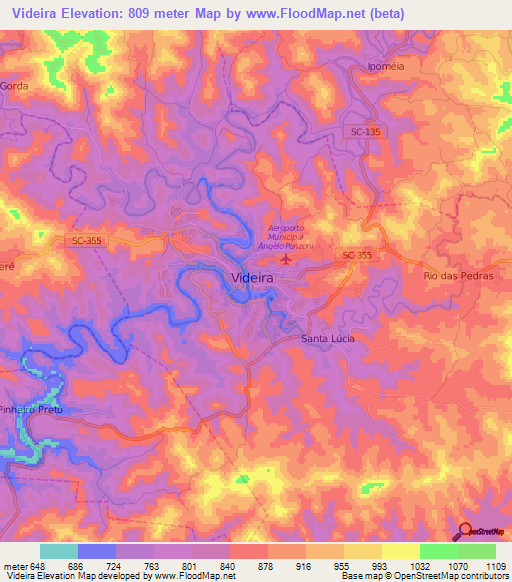 Videira,Brazil Elevation Map