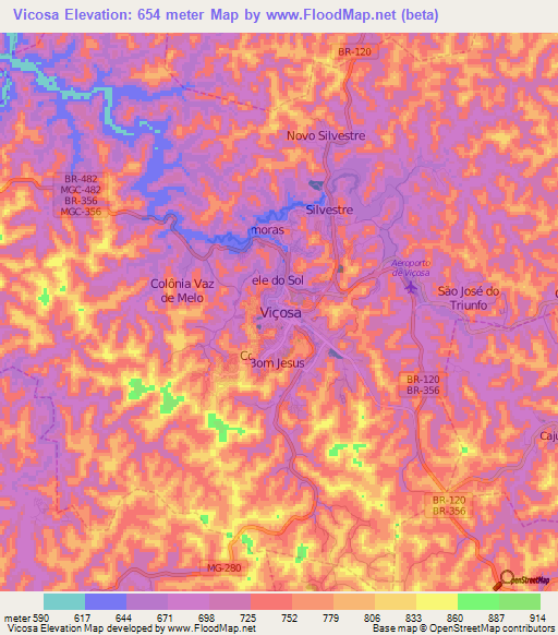 Vicosa,Brazil Elevation Map