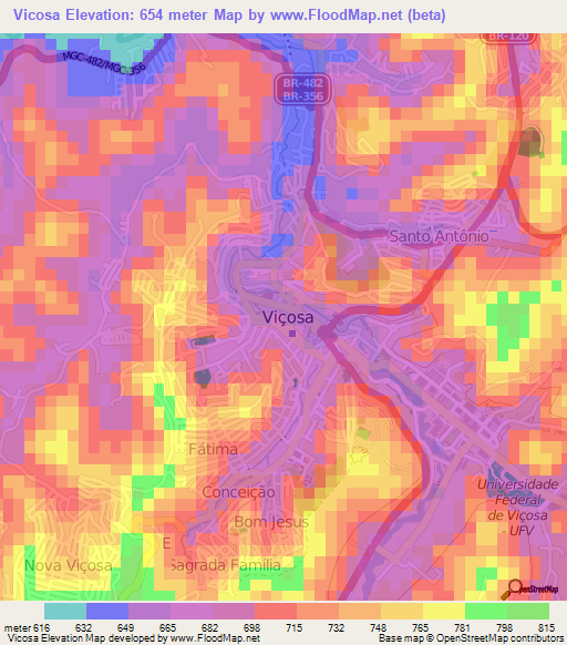 Vicosa,Brazil Elevation Map