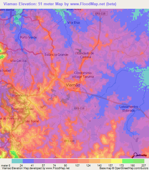 Viamao,Brazil Elevation Map