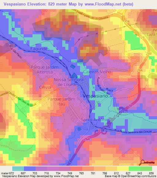 Vespasiano,Brazil Elevation Map