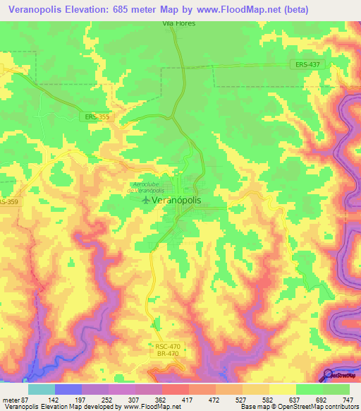 Veranopolis,Brazil Elevation Map