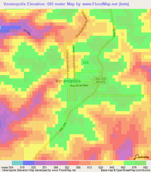 Veranopolis,Brazil Elevation Map