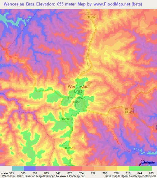 Wenceslau Braz,Brazil Elevation Map