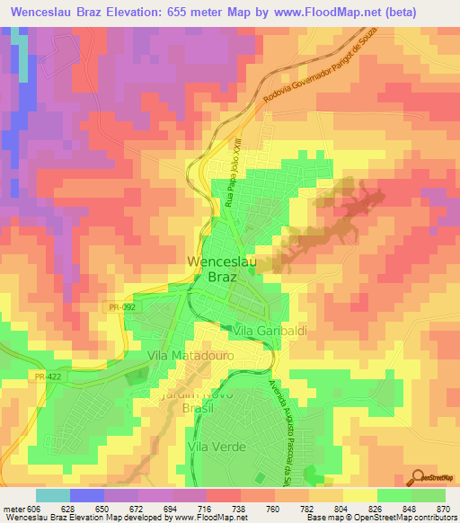 Wenceslau Braz,Brazil Elevation Map