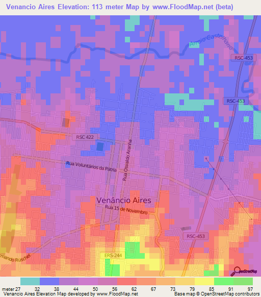 Venancio Aires,Brazil Elevation Map