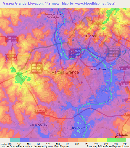 Varzea Grande,Brazil Elevation Map