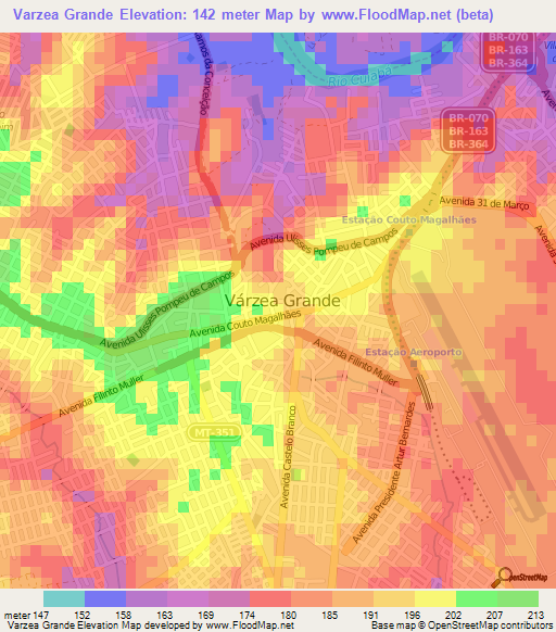 Varzea Grande,Brazil Elevation Map