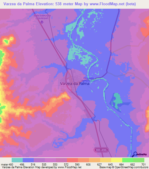 Varzea da Palma,Brazil Elevation Map