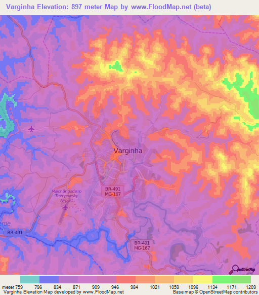 Varginha,Brazil Elevation Map