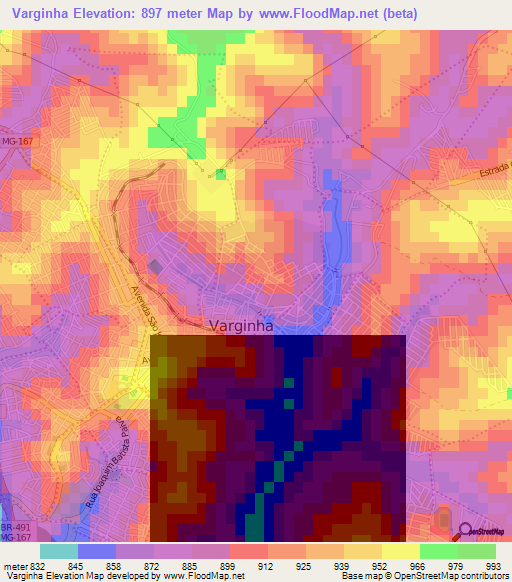 Varginha,Brazil Elevation Map