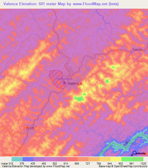 Valenca,Brazil Elevation Map