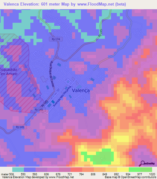 Valenca,Brazil Elevation Map