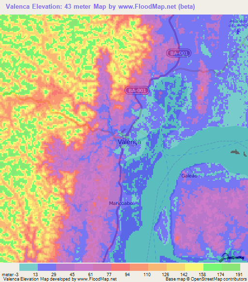 Valenca,Brazil Elevation Map