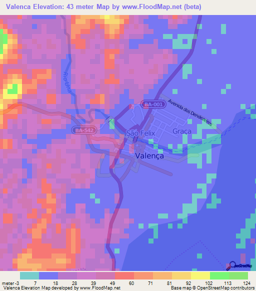 Valenca,Brazil Elevation Map